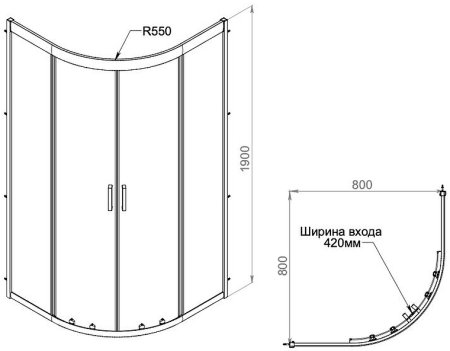 Душевой уголок AM.PM Gem 80х80 W90G-401-080WT радиальный профиль Матовый хром стекло прозрачное 
