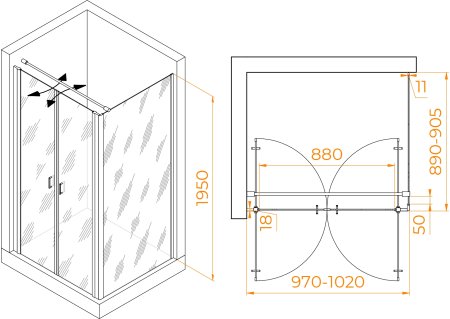 Душевой уголок RGW PA-144B (PA-104B+Z-050-2B+O-104B) 1000x900 