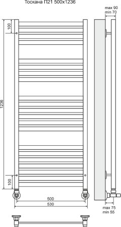 Водяной полотенцесушитель Terminus Тоскана П21 500x1236 4620768886232 Хром 