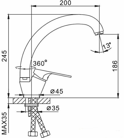 Смеситель для кухни Frap F4113-7 Черный матовый 