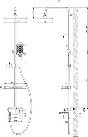 Душевая система со смесителем ESKO Istanbul" (ST1425IT)" 