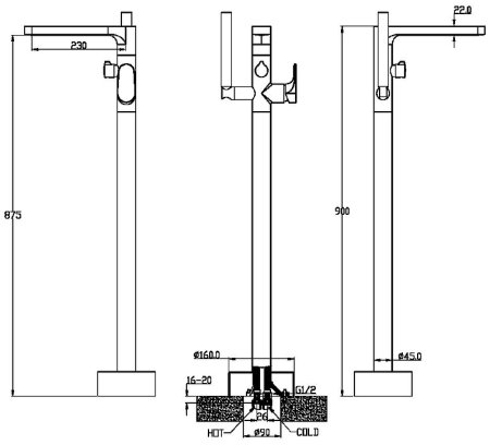 Смеситель для ванны Boheme Spectre 459-G Золото 