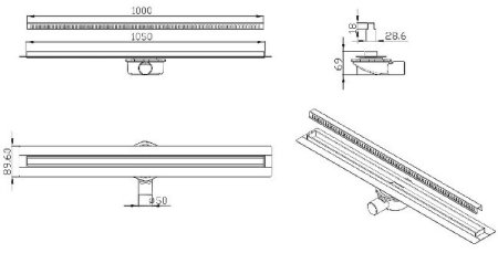 Душевой лоток ALMAes Bajo 100 BG100BL с решеткой Черный 