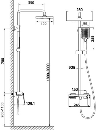Душевая система Black&White Universe UK5015MG 5015MG Gun Metal 