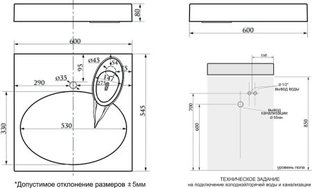 Раковина Paulmark Mond 60x55 PM720431 
