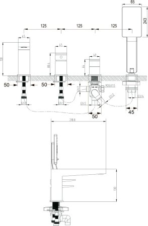Смеситель Omnires Fresh FR7132CR на борт ванны, хром 