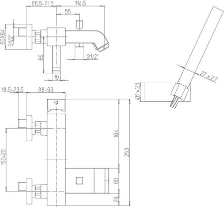 Смеситель для ванны Paini Q 19CR105KM Хром 