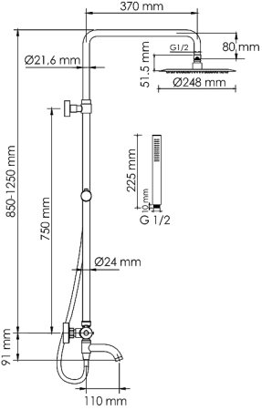 Душевая система WasserKRAFT A288.258.217.BM Thermo с термостатом Черная матовая 