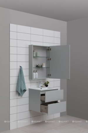 Тумба с раковиной Aquanet Алвита New 60 2 ящика, серый 