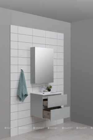 Тумба с раковиной Aquanet Алвита New 60 2 ящика, серый 