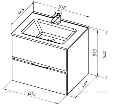 Тумба с раковиной Aquanet Алвита New 60 2 ящика, серый 