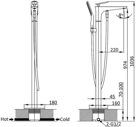 Смеситель для ванны Vincea VTF-102CH Хром 