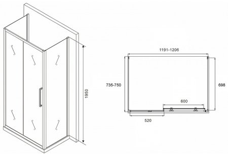 Душевой уголок Abber Schwarzer Diamant 120x75 AG30120BH-S75B-S75B профиль Черный стекло прозрачное 