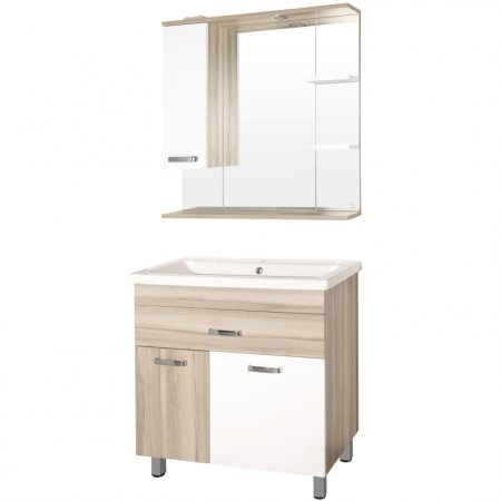 Зеркало со шкафом Style Line Ориноко 80 С с подсветкой Белый Светлое Дерево 