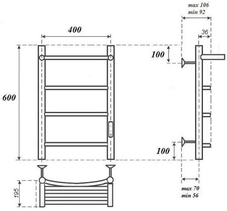 Электрический полотенцесушитель Point Афина PN04846PW П3 400x600 с полкой, диммер справа Белый 
