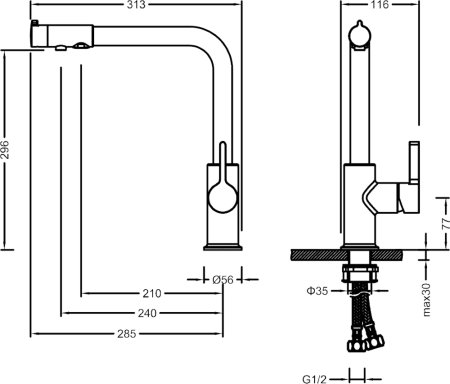 Смеситель для кухни Timo Hette 1026/00F хром 