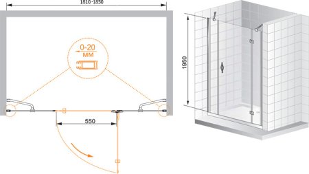 Душевая дверь в нишу Cezares Bergamo B13 90 60/40 C Cr R 
