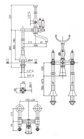 Смеситель Cezares Diamond DIAMOND-VDP-01-Sw напольный 