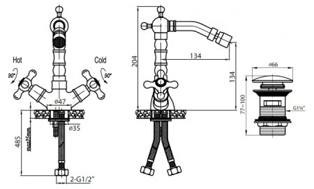 Смеситель Cezares Retro BS2-01 для биде 