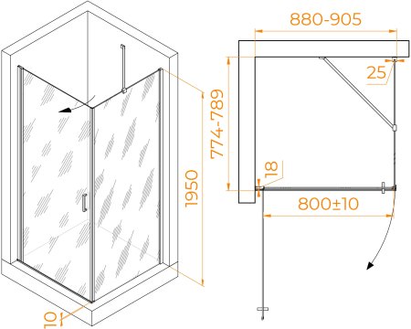 Душевой уголок RGW LE-034 (LE-003 + Z-14) 900x800 