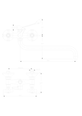 Смеситель двуручковый для ванны с длинным изливом с керамической ручкой HAIBA HB2618 хром 