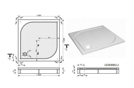 Душевой поддон из литьевого мрамора Эстет Гамма 100x100 