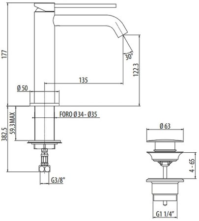 Смеситель для раковины Gattoni Circle Two 9144/91NO Черный матовый 