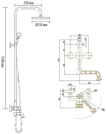 Душевая система Bronze de Luxe Windsor 10120PF Бронза 