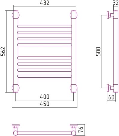 Водяной полотенцесушитель Сунержа Богема+ прямая 500х400 31-0220-5040 Черный матовый 