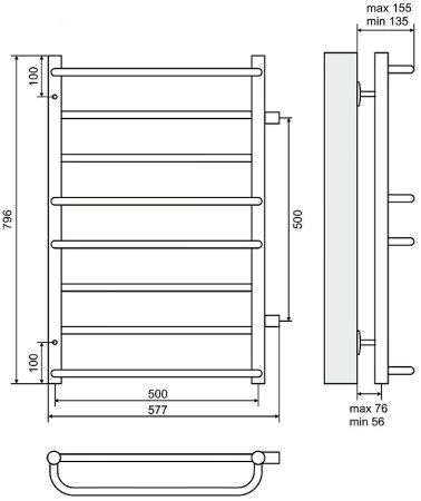 Водяной полотенцесушитель Terminus Евромикс П8 500x796 4620768888816 Хром с боковым подключением 500 