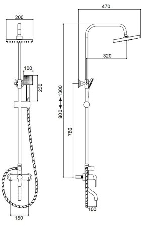 Душевая система Boch Mann Eco Quadro BM8427 Черная 