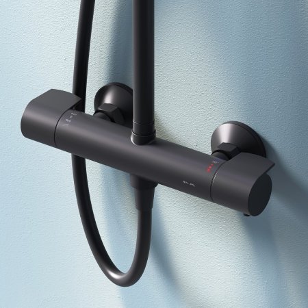 Душевая система AM.PM X-Joy F0785A422 с термостатом Черная матовая 