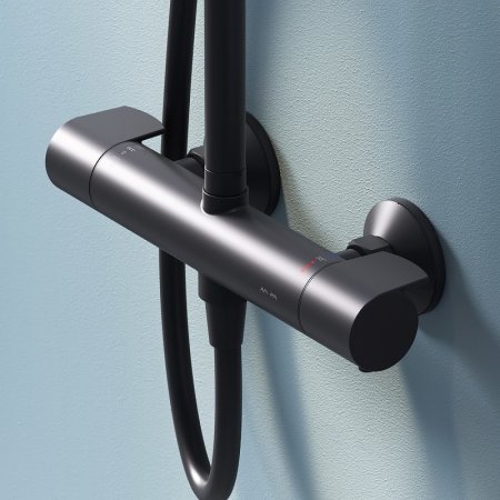 Душевая система AM.PM X-Joy F0785A422 с термостатом Черная матовая 