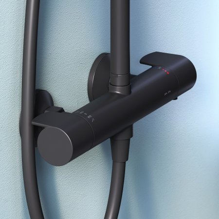 Душевая система AM.PM X-Joy F0785A422 с термостатом Черная матовая 