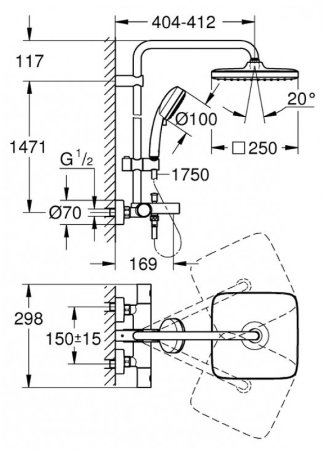 Душевая система Grohe Tempesta Cosmopolitan 26691000 с термостатом Хром 
