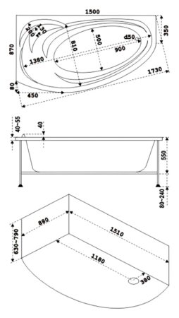 Акриловая ванна Bas Фэнтази 150x90 см L 