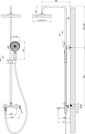 Душевая система со смесителем ESKO Shanghai" (ST1425SHA)" 