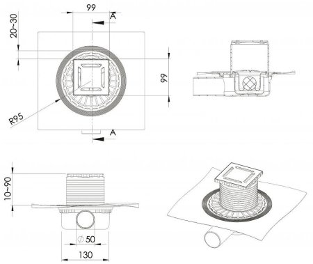 Душевой трап Berges Zentrum Norma 100x100 090362 с решеткой Хром матовый 