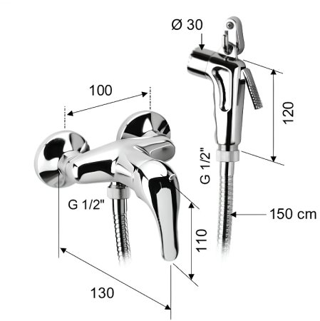 Гигиенический душ со смесителем Remer C332DP Хром 