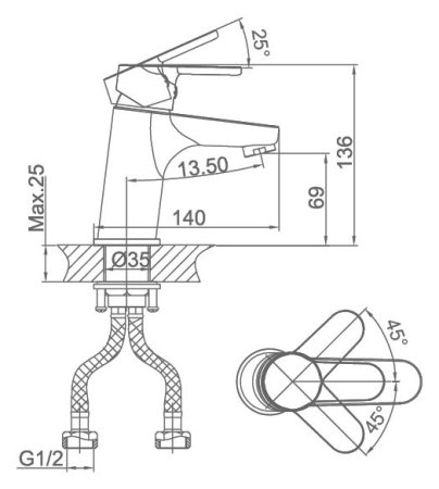 Смеситель D&K Marx Rhein DA1392101 для раковины 