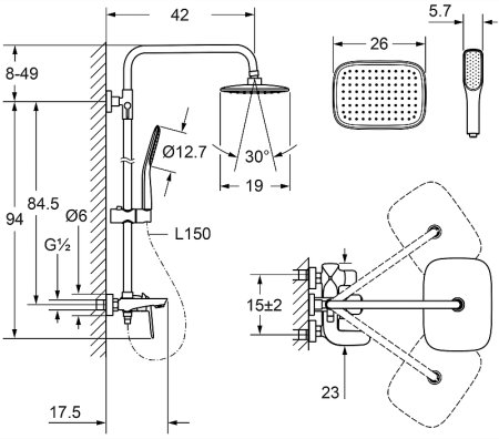 Душевая система Laguraty 7000 Черная 
