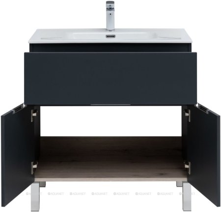 Тумба с раковиной Aquanet Алвита New 80 1 ящик, 2 дверцы, антрацит 