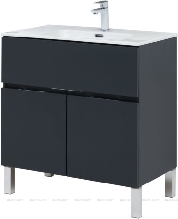 Тумба с раковиной Aquanet Алвита New 80 1 ящик, 2 дверцы, антрацит 