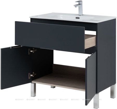 Тумба с раковиной Aquanet Алвита New 80 1 ящик, 2 дверцы, антрацит 