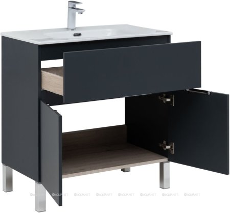 Тумба с раковиной Aquanet Алвита New 80 1 ящик, 2 дверцы, антрацит 