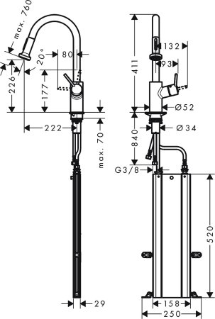 Смеситель Hansgrohe Talis M52 73863800 для кухонной мойки, сталь 