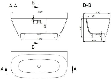 Ванна из искусственного камня Salini Sofia Wall 170х80 102522M Белая матовая 