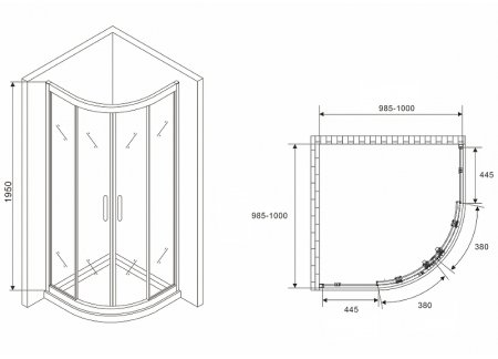 Душевой уголок Abber Schwarzer Diamant 100x100 AG01100M профиль Хром стекло матовое 