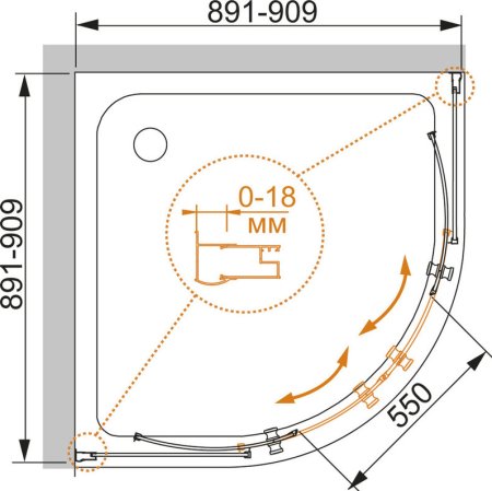 Душевой уголок Cezares Pratico GL R 2 90 C Cr TR 