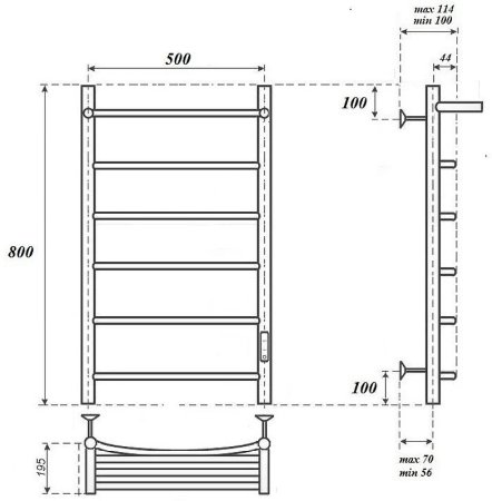 Электрический полотенцесушитель Point Афина PN04858P П5 500x800 с полкой, диммер справа Хром 